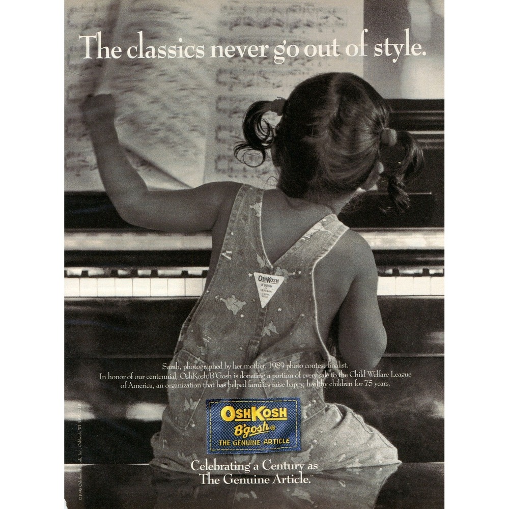 OshKosh‎ B'gosh Vestbak Overalls Children' Clothing Denim Vintage 1995 Print Ad